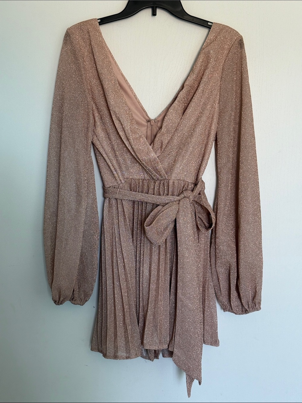 Lulu's Rose Gold Shimmer Long-Sleeve Romper | Sz XL